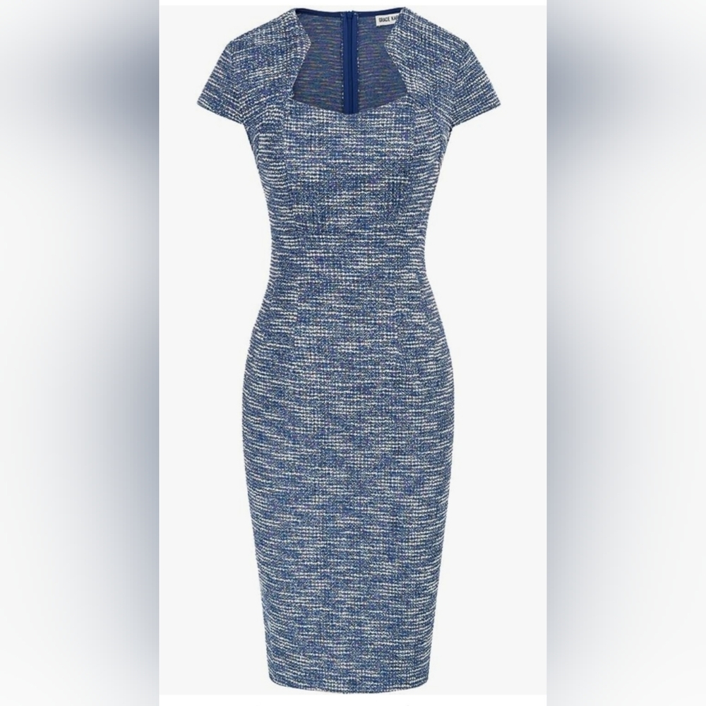Blue tweed pattern Grace Karin dress Sz S